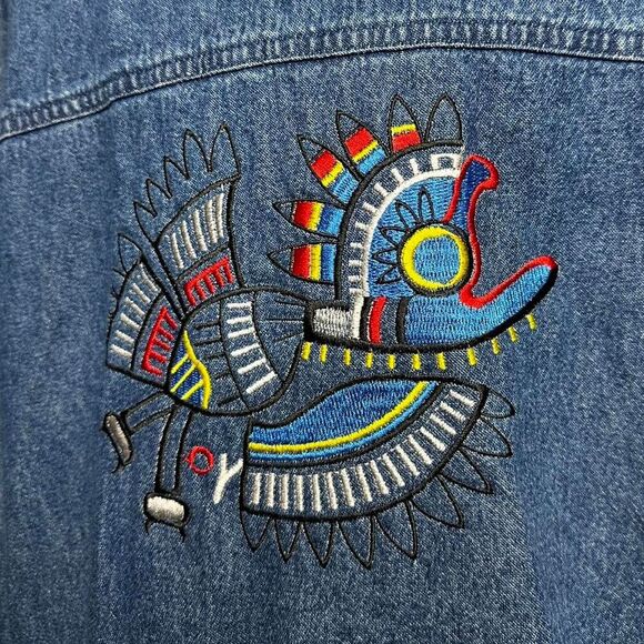 Vintage Classic Elements Denim Shirt - Size L - Aztec Embroidered 100% Cotton - Picture 5 of 8